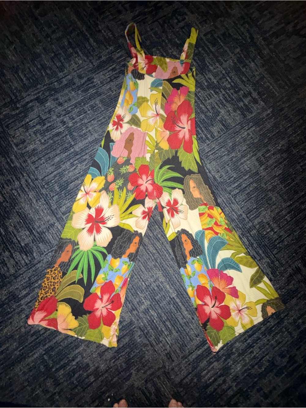 FARM Rio Tropical Floral Wide-Leg Jumpsuit in Black, Yellow, Green, Pink - Picture 6 of 7